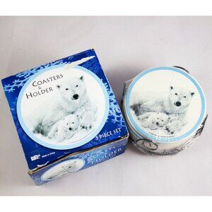 Polar Bear & Cub Coasters & Holder Set 2006 Giftco National Wildlife Federation